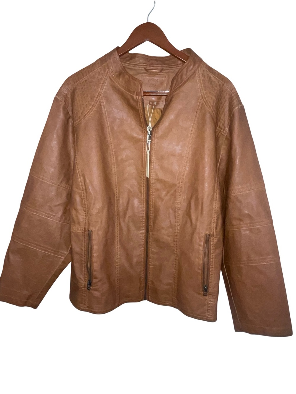 Max Studio London Brown Moto Leather Jacket Plus Size 3X